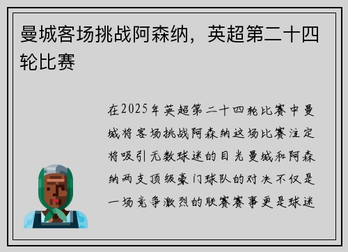曼城客场挑战阿森纳，英超第二十四轮比赛