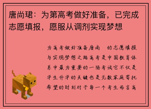 唐尚珺：为第高考做好准备，已完成志愿填报，愿服从调剂实现梦想