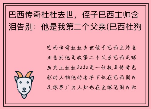 巴西传奇杜杜去世，侄子巴西主帅含泪告别：他是我第二个父亲(巴西杜狗是什么样的)
