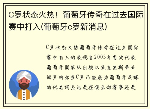 C罗状态火热！葡萄牙传奇在过去国际赛中打入(葡萄牙c罗新消息)